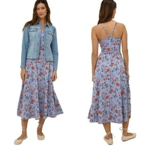 PACT Organic Cotton Fit & Flare Midi Dress Blue Floral Size S